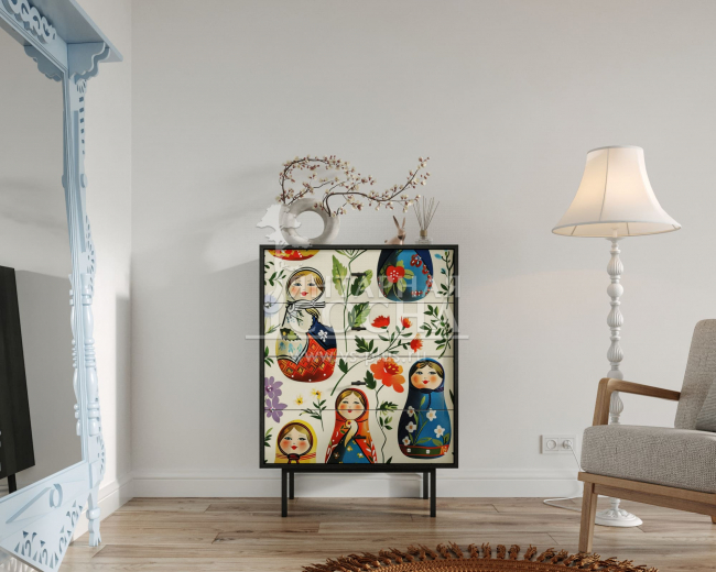 Комод вертикальный с четырьмя ящиками "Emerson" Матрешки арт EM18/Art04 Комод вертикальный с четырьмя ящиками "Emerson" Матрешки арт EM18/Art04