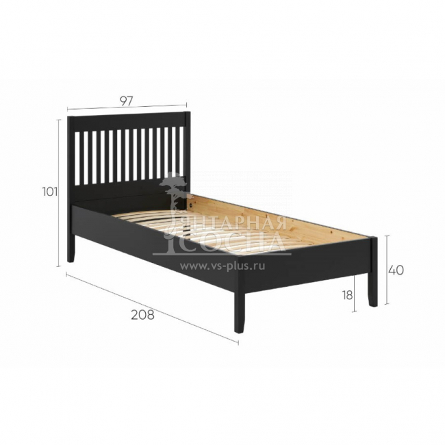 Кровать односпальная ИЛЕКСА 90х200 Черная Кровать односпальная ИЛЕКСА 90х200 Черная