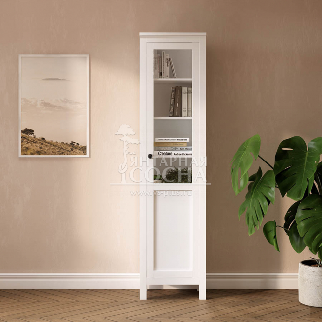 Шкаф узкий для книг КЫМОР Стекло/Панель 49 Белый Шкаф узкий для книг КЫМОР Стекло/Панель 49 Белый