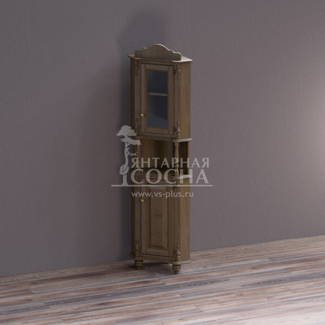 Шкаф Скандия угловой с подсветкой, стекло с витражной сеткой, правое открывание Шкаф Скандия угловой с подсветкой, стекло с витражной сеткой, правое открывание