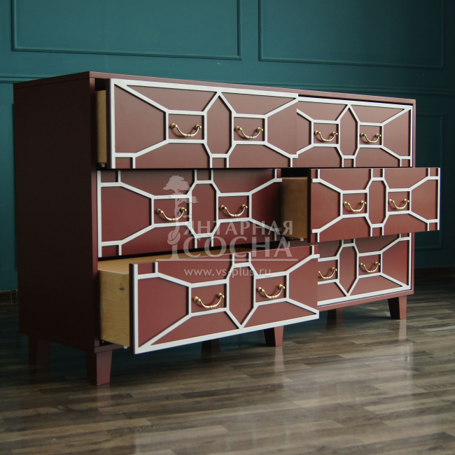 Бордовый комод "Emerald" 6 ящиков арт DSC348ETG/R Бордовый комод "Emerald" 6 ящиков арт DSC348ETG/R