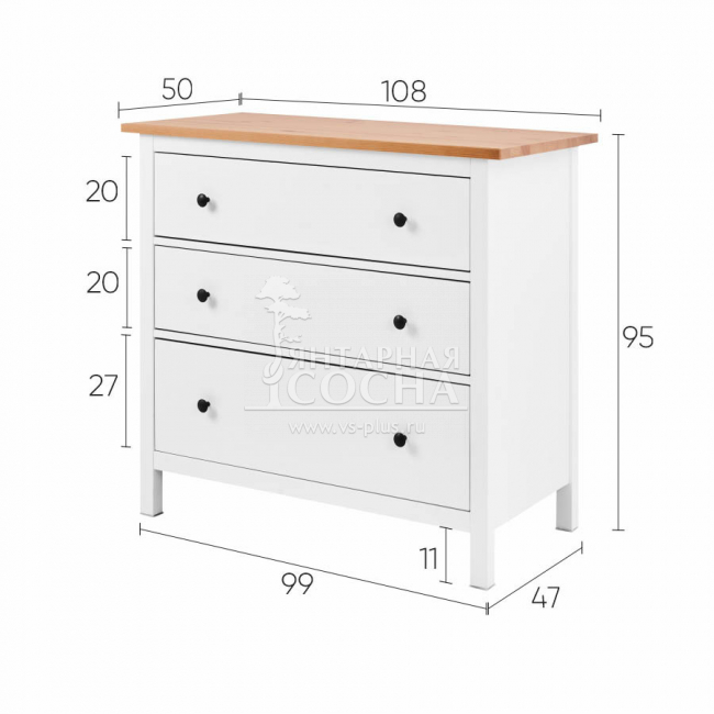Комод КЫМОР 3 ящика Белый/Светло-коричневый Комод КЫМОР 3 ящика Белый/Светло-коричневый