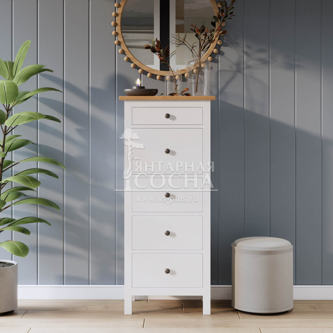 Комод узкий КЫМОР 5 ящиков Белый/Светло-коричневый Комод узкий КЫМОР 5 ящиков Белый/Светло-коричневый