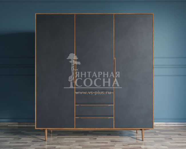 Шкаф в скандинавском стиле "Bruni Black" трехстворчатый арт BR27/3Black Шкаф в скандинавском стиле "Bruni Black" трехстворчатый арт BR27/3Black