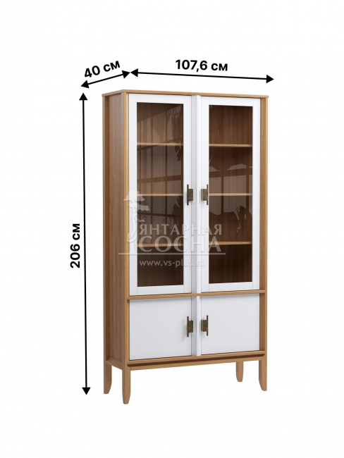 Шкаф для посуды Бридж широкий с 2-мя стеклянными дверями и 2-мя глухими дверями браун/белый лак Шкаф для посуды Бридж широкий с 2-мя стеклянными дверями и 2-мя глухими дверями браун/белый лак