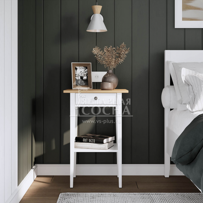 Тумба прикроватная КЫМОР 1 ящик Белая/Светло-коричневая Тумба прикроватная КЫМОР 1 ящик Белая/Светло-коричневая