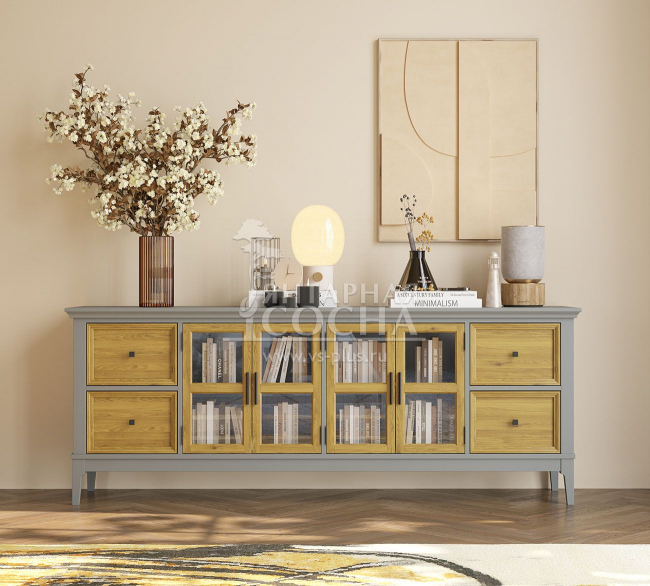 Тумба под ТВ со стеклянными дверями и ящиками Квадро-С 44 Тумба под ТВ со стеклянными дверями и ящиками Квадро-С 44