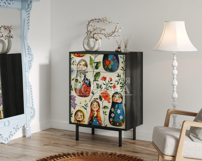 Комод вертикальный с четырьмя ящиками "Emerson" Матрешки арт EM18/Art04 Комод вертикальный с четырьмя ящиками "Emerson" Матрешки арт EM18/Art04