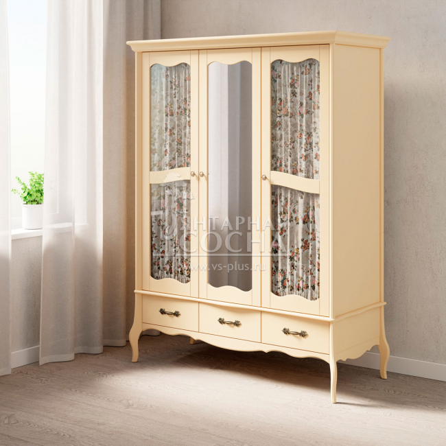 Шкаф 3х дверный ЛеБо стеклянные двери и зеркало Шкаф 3х дверный ЛеБо стеклянные двери и зеркало