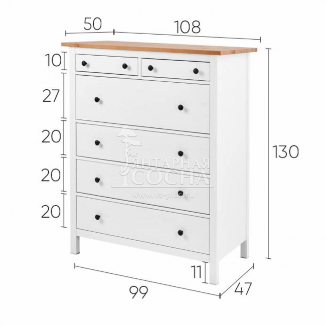 Комод высокий КЫМОР 6 ящиков Белый/Светло-коричневый Комод высокий КЫМОР 6 ящиков Белый/Светло-коричневый