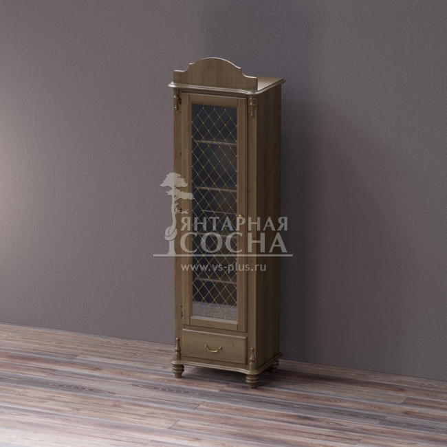 Шкаф-витрина Скандия 1-ств с 1 ящ высокий, стекло с витражной сеткой, левое открывание Шкаф-витрина Скандия 1-ств с 1 ящ высокий, стекло с витражной сеткой, левое открывание