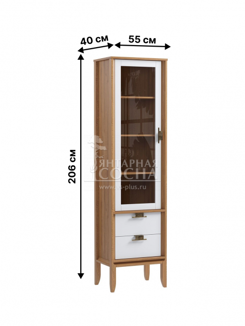 Шкаф для посуды Бридж узкий с 1-ой стеклянной дверью и 2-мя ящиками браун/белый лак Шкаф для посуды Бридж узкий с 1-ой стеклянной дверью и 2-мя ящиками браун/белый лак
