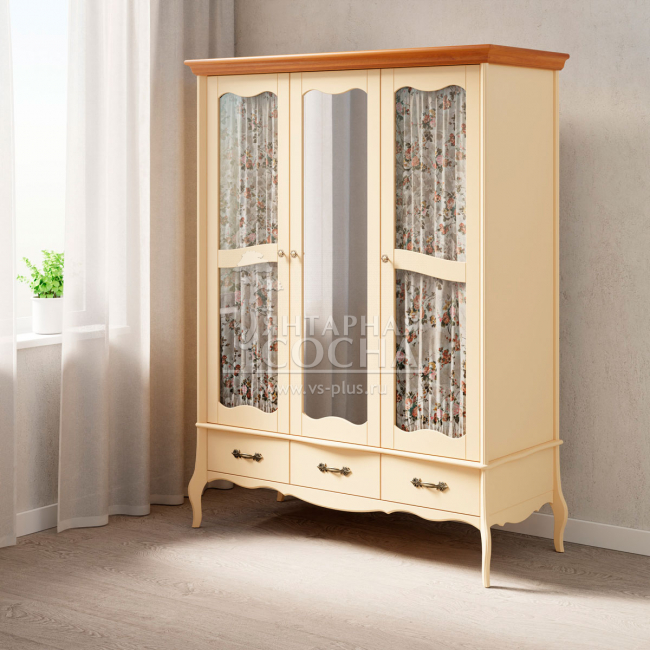 Шкаф 3х дверный ЛеБо стеклянные двери и зеркало Шкаф 3х дверный ЛеБо стеклянные двери и зеркало