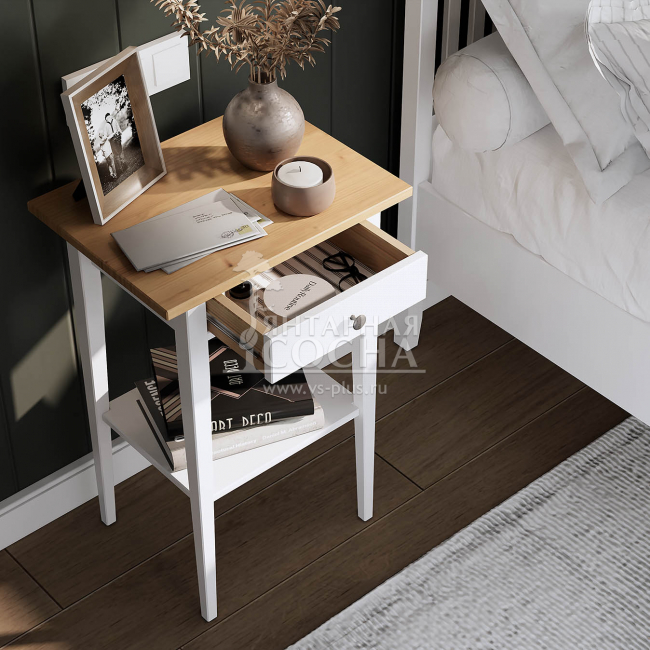 Тумба прикроватная КЫМОР 1 ящик Белая/Светло-коричневая Тумба прикроватная КЫМОР 1 ящик Белая/Светло-коричневая