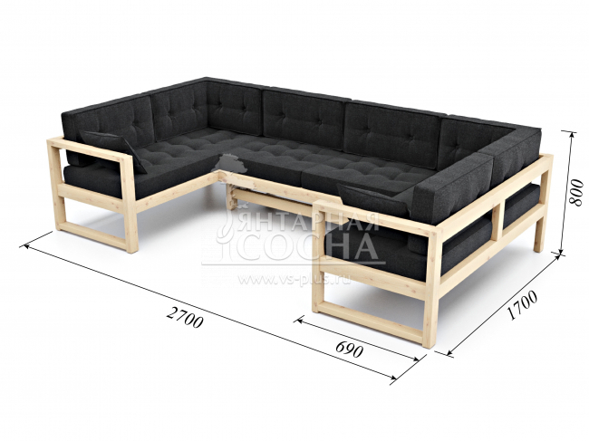 Диван Астер П-образный Textile Сосна Black Диван Астер П-образный Textile Сосна Black