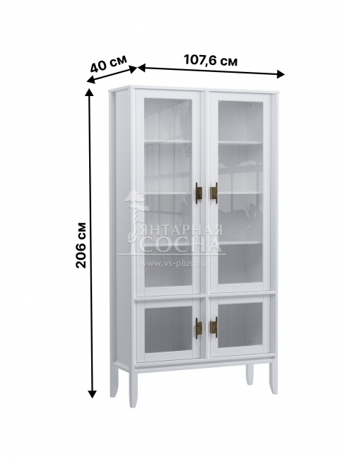 Шкаф для посуды Бридж широкий с 4-мя стеклянными дверями белый лак Шкаф для посуды Бридж широкий с 4-мя стеклянными дверями белый лак