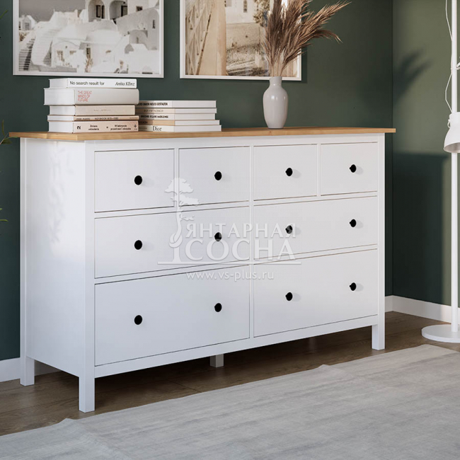 Комод широкий КЫМОР 8 ящиков Белый/Светло-коричневый Комод широкий КЫМОР 8 ящиков Белый/Светло-коричневый