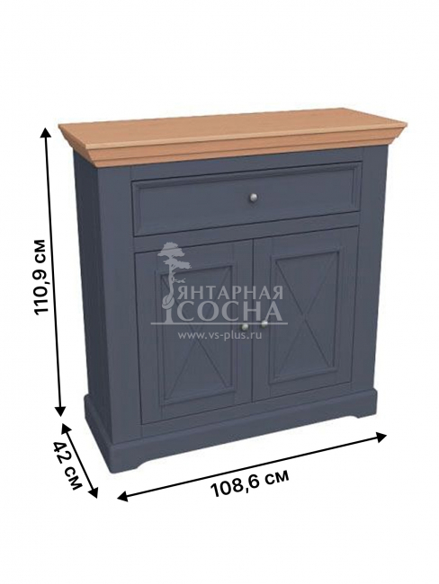 Комод Форест 2 двери 1 ящик серый 7012/бейц-масло Комод Форест 2 двери 1 ящик серый 7012/бейц-масло