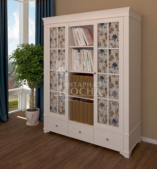 Шкаф 3х дверный Бейли (стеклянные двери,полки) Шкаф 3х дверный Бейли (стеклянные двери,полки)