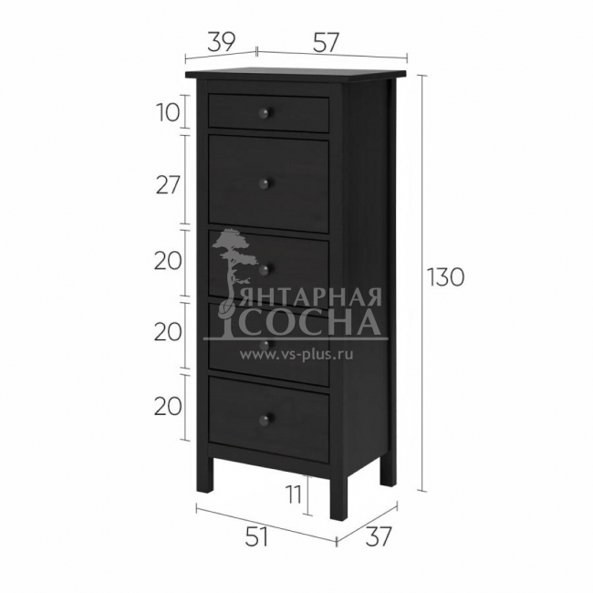 Комод узкий КЫМОР 5 ящиков Черный Комод узкий КЫМОР 5 ящиков Черный
