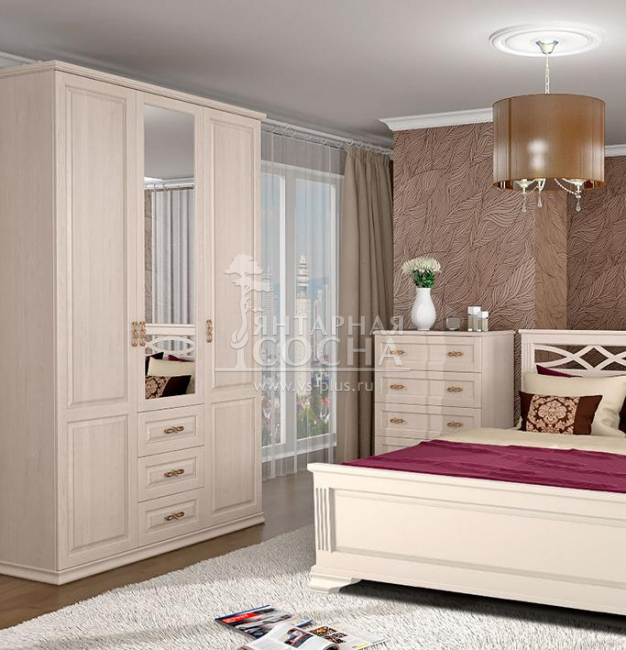 Шкаф 3-х створчатый с ящиками и зеркалом Лирона Шкаф 3-х створчатый с ящиками и зеркалом Лирона