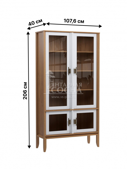 Шкаф для посуды Бридж широкий с 4-мя стеклянными дверями браун/белый лак Шкаф для посуды Бридж широкий с 4-мя стеклянными дверями браун/белый лак