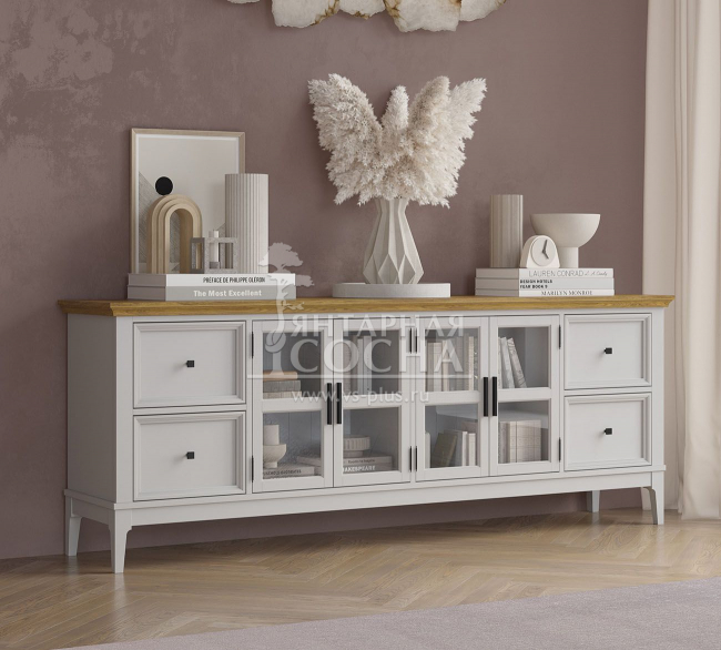 Тумба под ТВ со стеклянными дверями и ящиками Квадро-С 44 Тумба под ТВ со стеклянными дверями и ящиками Квадро-С 44