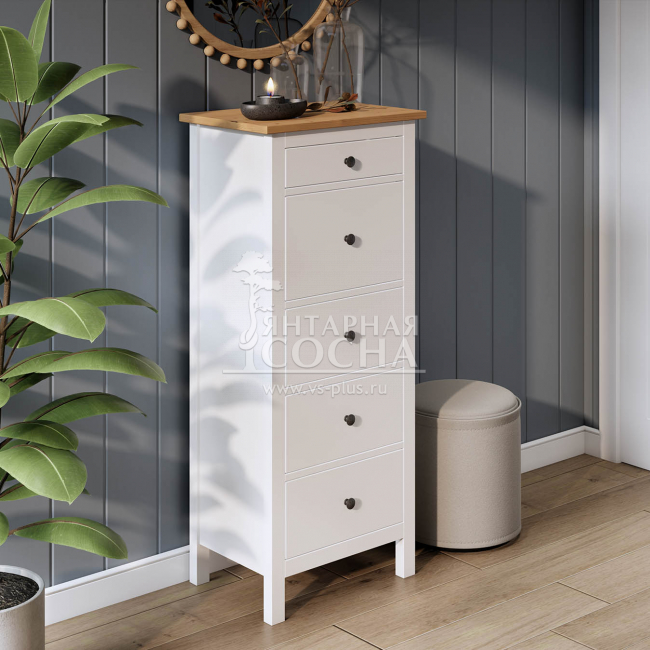 Комод узкий КЫМОР 5 ящиков Белый/Светло-коричневый Комод узкий КЫМОР 5 ящиков Белый/Светло-коричневый