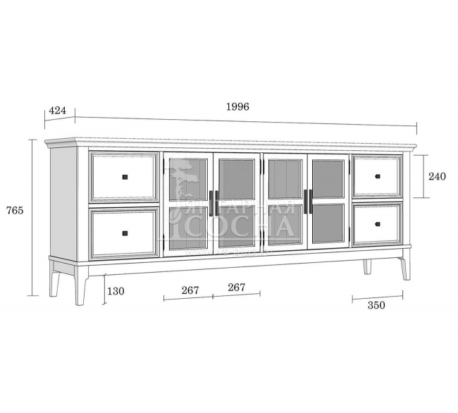 Тумба под ТВ со стеклянными дверями и ящиками Квадро-С 44 Тумба под ТВ со стеклянными дверями и ящиками Квадро-С 44
