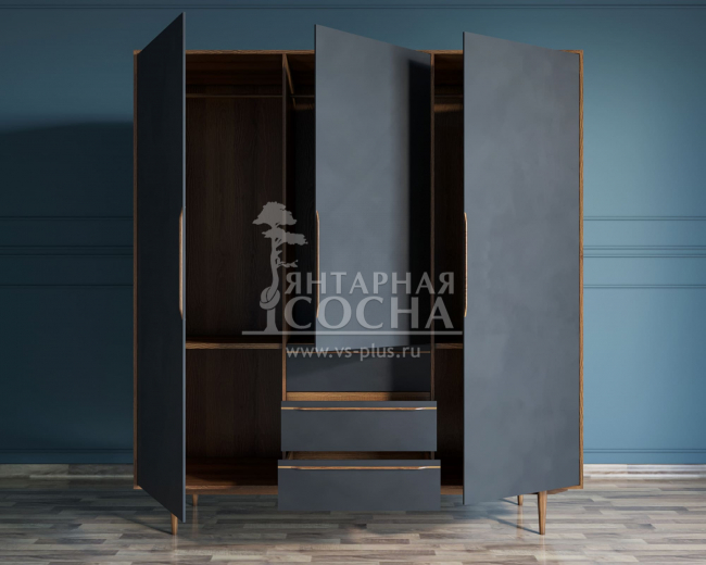 Шкаф в скандинавском стиле "Bruni Black" трехстворчатый арт BR27/3Black Шкаф в скандинавском стиле "Bruni Black" трехстворчатый арт BR27/3Black