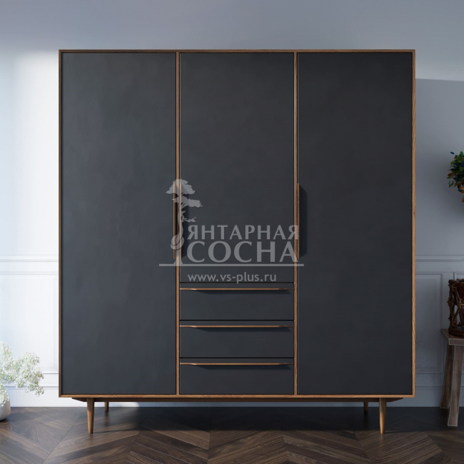 Шкаф в скандинавском стиле "Bruni Black" трехстворчатый арт BR27/3Black Шкаф в скандинавском стиле "Bruni Black" трехстворчатый арт BR27/3Black