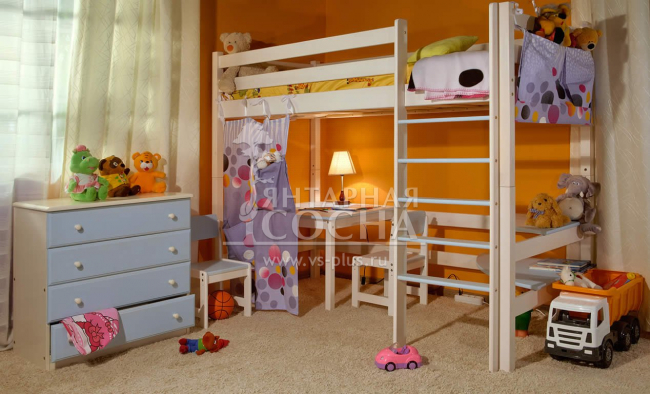 Кровать верхнеярусная с лестницей Классик №2 Кровать верхнеярусная с лестницей Классик №2