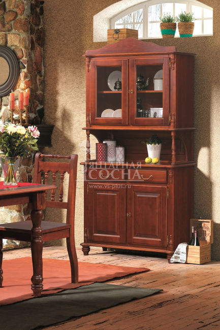 Шкаф-буфет Скандия 2-створчатый с подсветкой, стекло с витражной сеткой из массива сосны Шкаф-буфет Скандия 2-створчатый с подсветкой, стекло с витражной сеткой из массива сосны