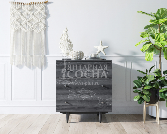 Комод "Boho" 3 ящика с рыбами арт BH02 Комод "Boho" 3 ящика с рыбами арт BH02