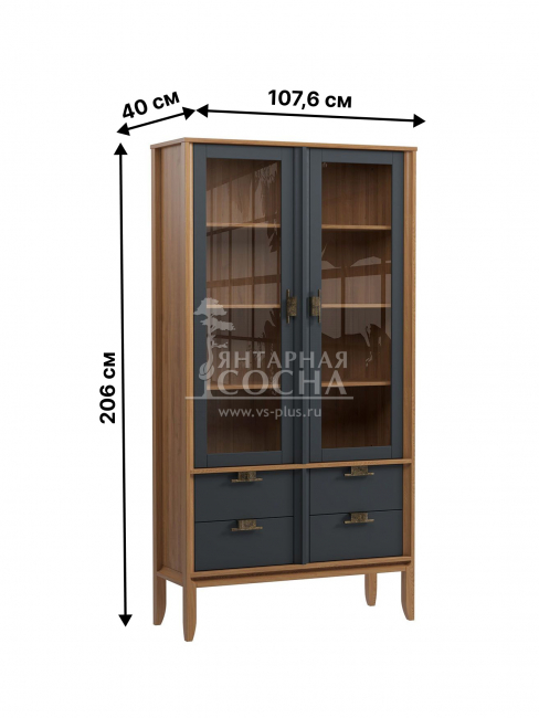 Шкаф для посуды Бридж широкий с 2-мя стеклянными дверями и 4-мя ящиками браун/серый 7012 Шкаф для посуды Бридж широкий с 2-мя стеклянными дверями и 4-мя ящиками браун/серый 7012