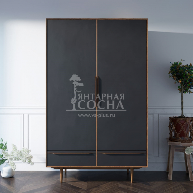 Шкаф двустворчатый  "Bruni Black" с двумя ящиками арт BR27/2Black Шкаф двустворчатый  "Bruni Black" с двумя ящиками арт BR27/2Black