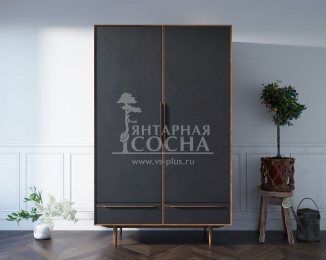 Шкаф двустворчатый  "Bruni Black" с двумя ящиками арт BR27/2Black Шкаф двустворчатый  "Bruni Black" с двумя ящиками арт BR27/2Black