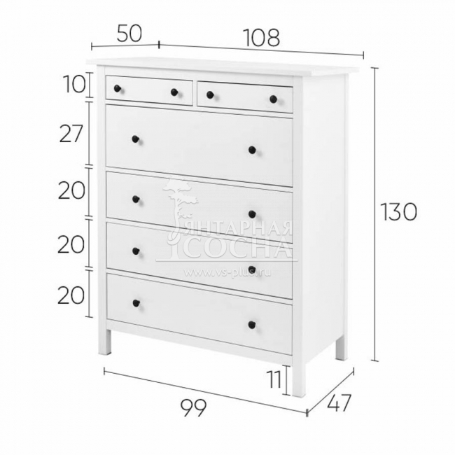 Комод высокий КЫМОР 6 ящиков Белый Комод высокий КЫМОР 6 ящиков Белый