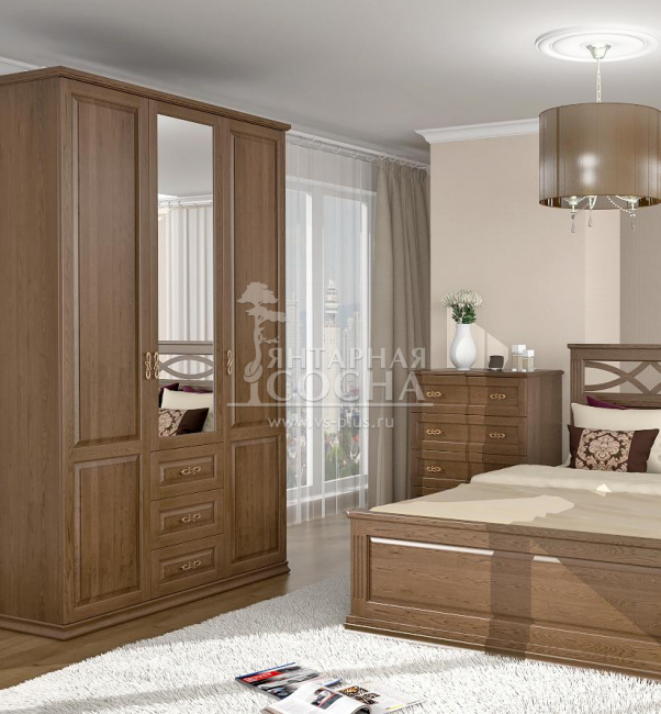 Шкаф 3-х створчатый с ящиками и зеркалом Лирона Шкаф 3-х створчатый с ящиками и зеркалом Лирона